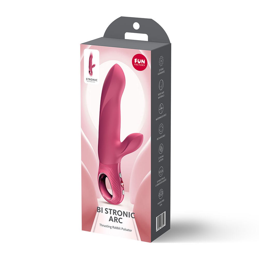 Fun Factory BI STRONIC ARC Raspberry - Raspberry 21.6 cm USB-C Rechargeable Thrusting Vibrator - Silk and Sin