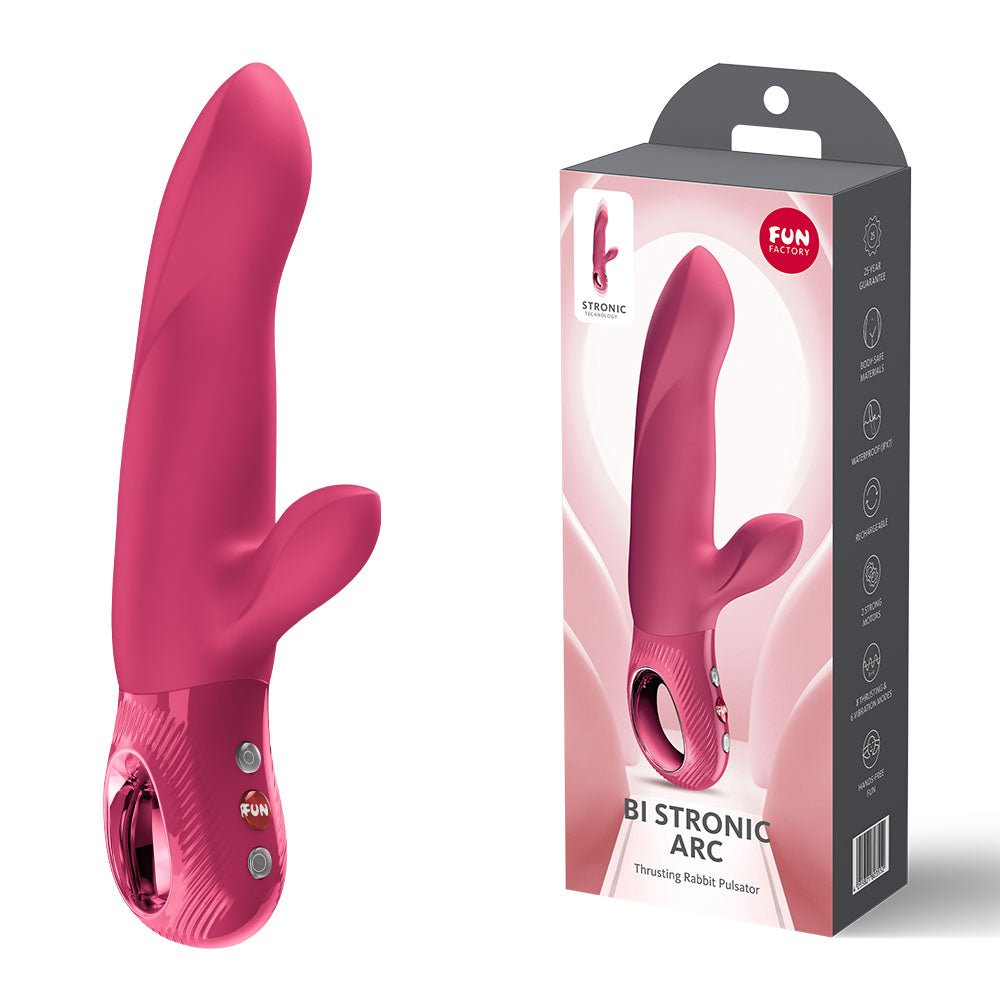 Fun Factory BI STRONIC ARC Raspberry - Raspberry 21.6 cm USB-C Rechargeable Thrusting Vibrator - Silk and Sin