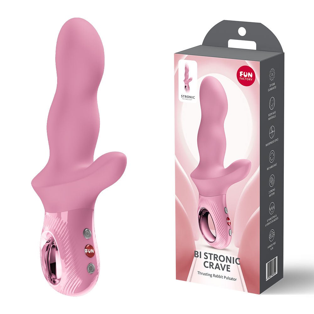 Fun Factory BI STRONIC CRAVE Rose - Rose USB-C Rechargeable Thrusting Vibrator - Silk and Sin