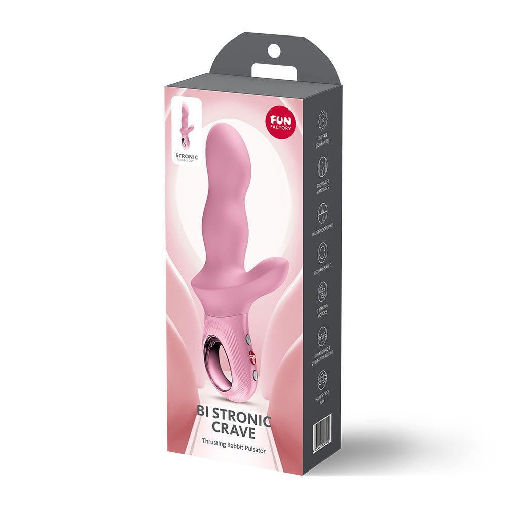 Fun Factory BI STRONIC CRAVE Rose - Rose USB-C Rechargeable Thrusting Vibrator - Silk and Sin