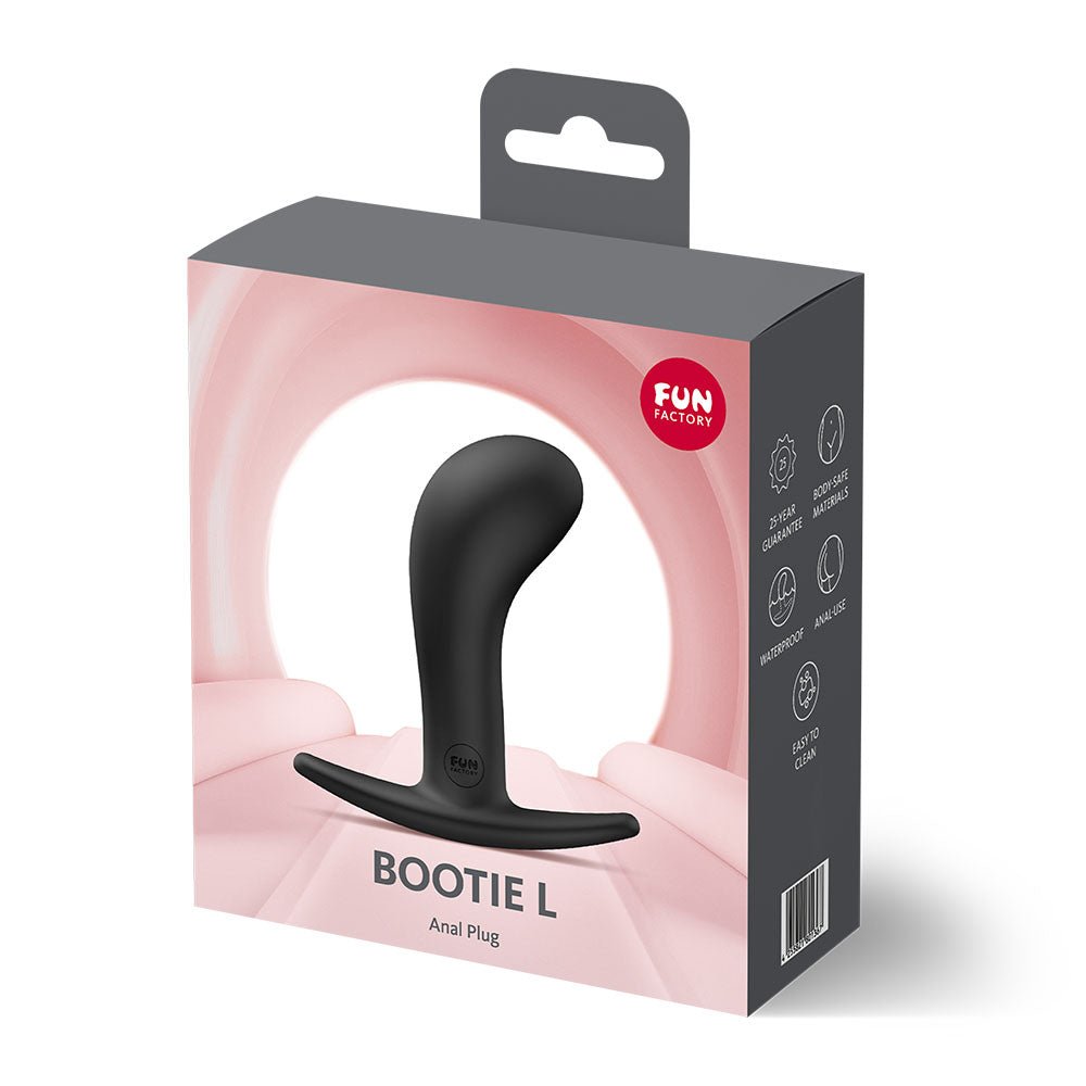 Fun Factory BOOTIE L Black - Black 10.9 cm Large Anal Plug - Silk and Sin