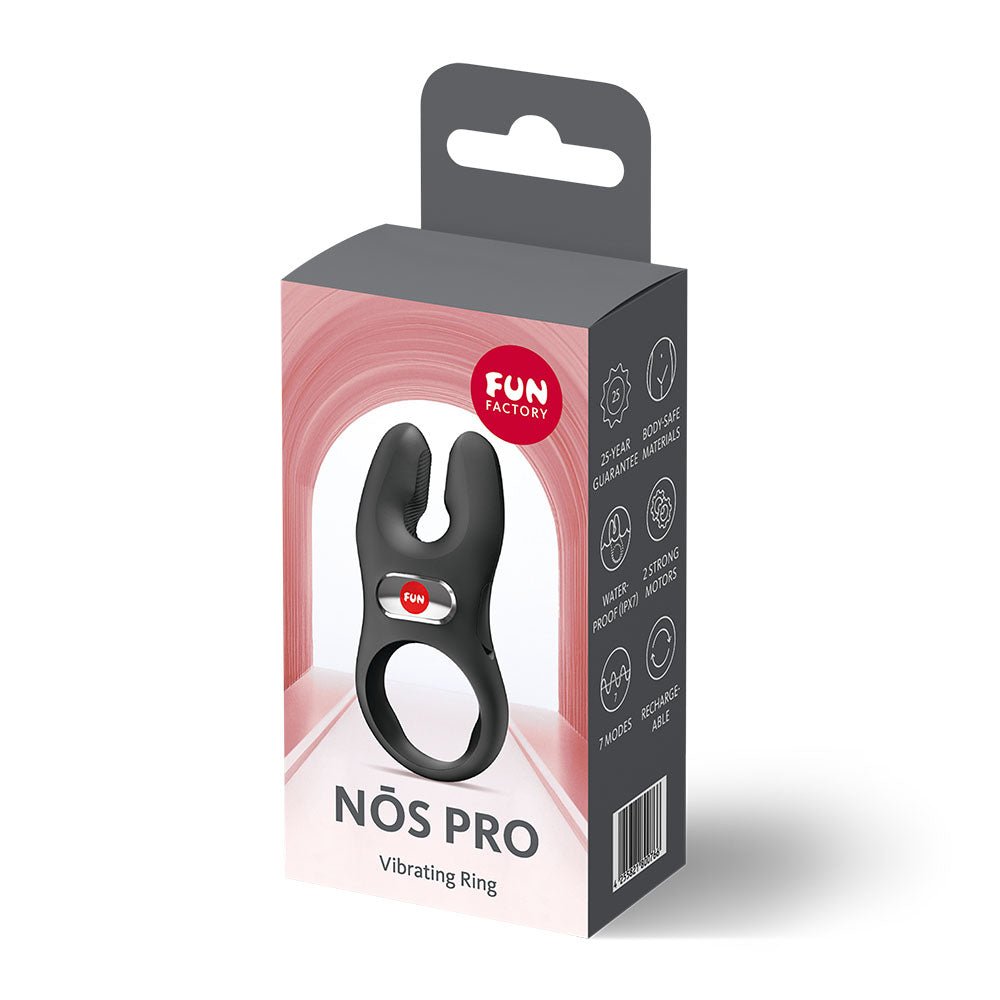 Fun Factory NOS PRO Black - Black USB-C Rechargeable Vibrating Cock Ring - Silk and Sin