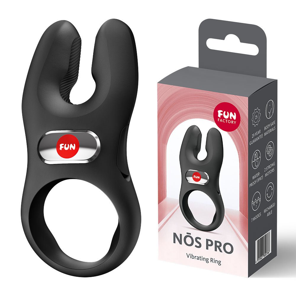 Fun Factory NOS PRO Black - Black USB-C Rechargeable Vibrating Cock Ring - Silk and Sin