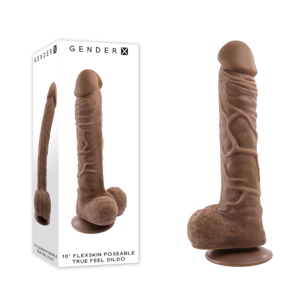 Gender X 10'' FLEXSKIN POSEABLE TRUE FEEL - Dark - Brown 29.2 cm Poseable Dong - Silk and Sin