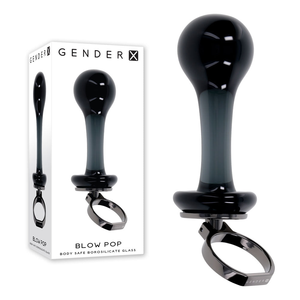 Gender X BLOW POP - Black 12.8 cm Glass Plug with Ring Pull - Silk and Sin