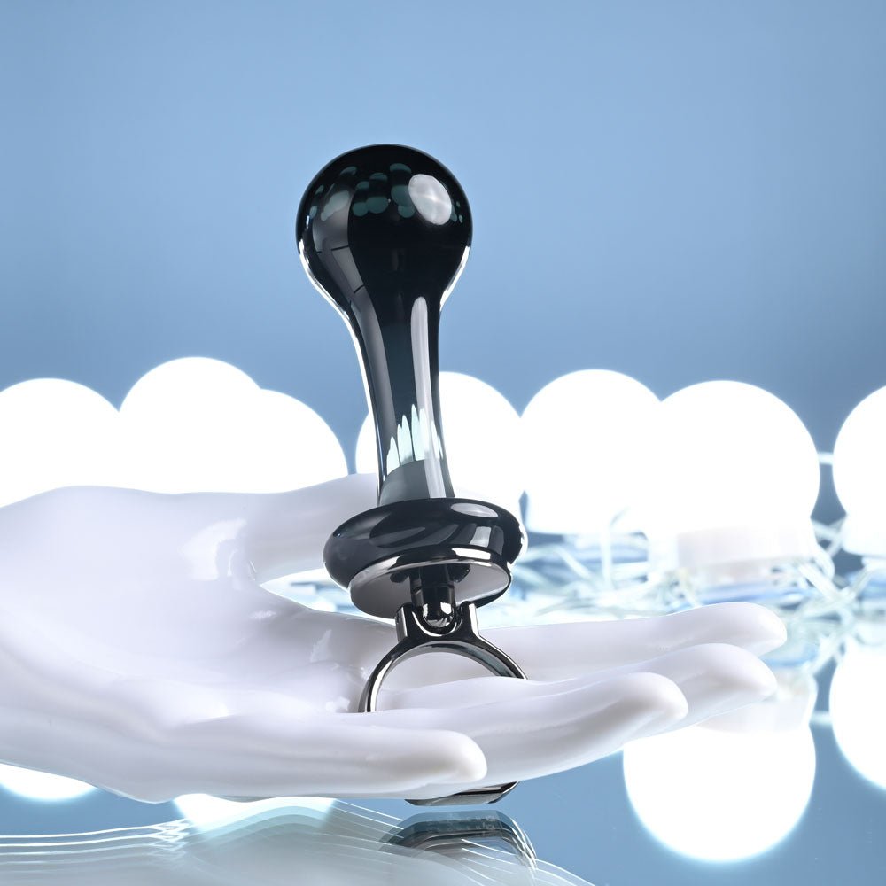 Gender X BLOW POP - Black 12.8 cm Glass Plug with Ring Pull - Silk and Sin