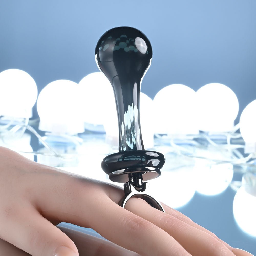 Gender X BLOW POP - Black 12.8 cm Glass Plug with Ring Pull - Silk and Sin