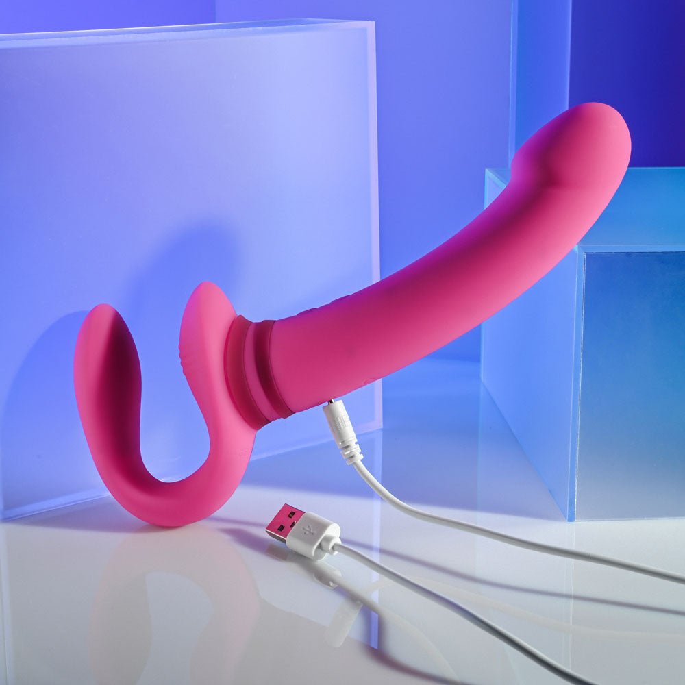 Gender X SHARING IS CARING - Pink 21.9 cm USB Rechargeable Strapless Strap-On - Silk and Sin