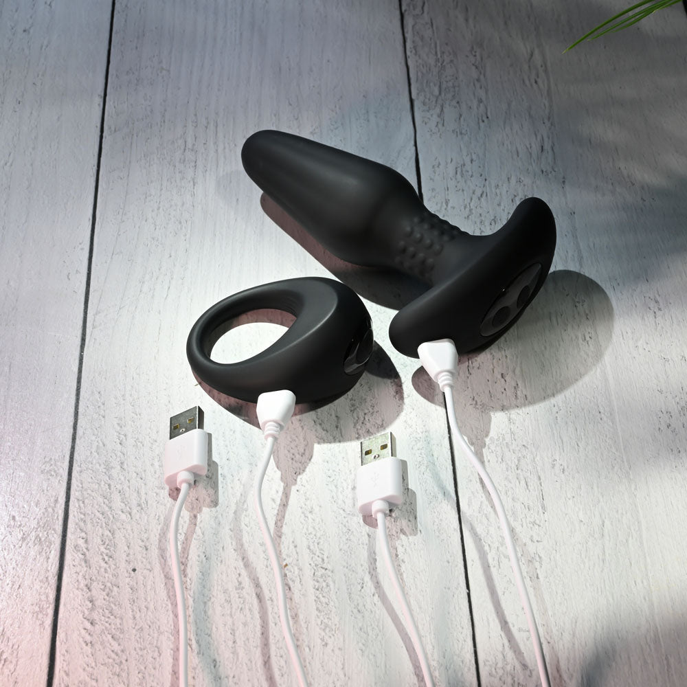 Gender X TEAMWORK - Black USB Rechargeable Rimming Butt Plug & Vibrating Cock Ring - Silk and Sin