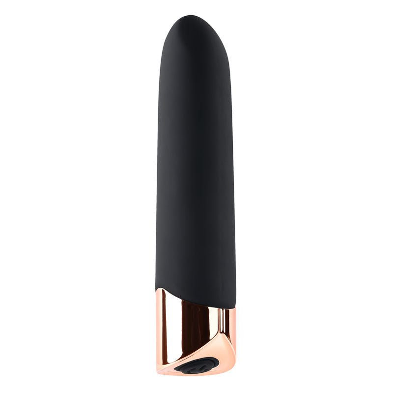 Gender X THE GOLD STANDARD - Black/Rose Gold 10 cm USB Rechargeable Bullet - Silk and Sin