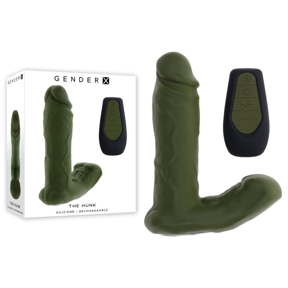 Gender X THE HUNK - Green 15.2 cm USB Rechargeable Thrusting Vibrator with Remote - Silk and Sin