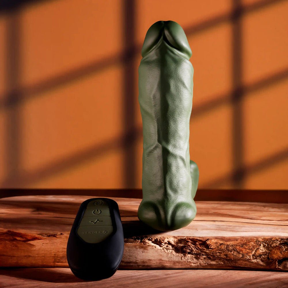Gender X THE HUNK - Green 15.2 cm USB Rechargeable Thrusting Vibrator with Remote - Silk and Sin