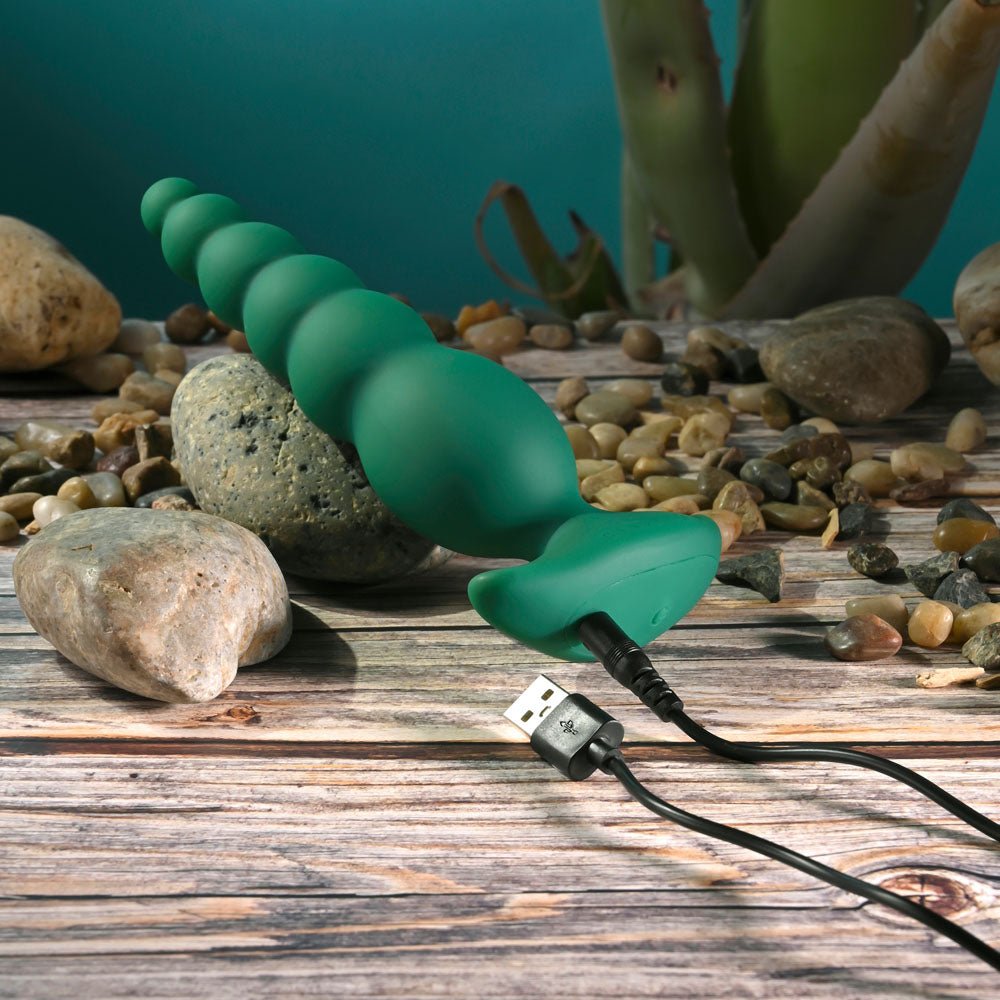 Gender X THE RATTLER - Green 17 cm USB Rechargeable Vibrating and Twirling Anal Plug - Silk and Sin