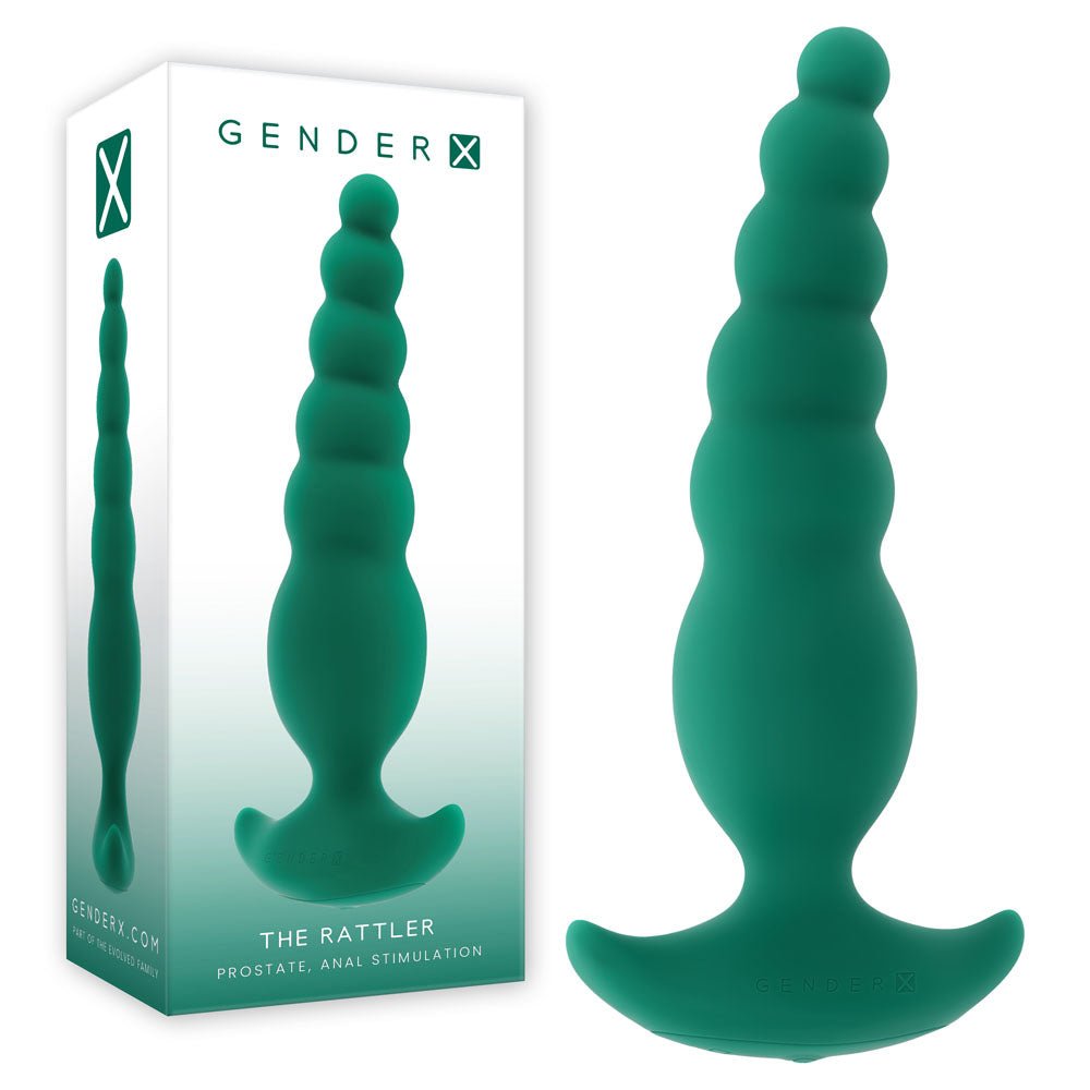 Gender X THE RATTLER - Green 17 cm USB Rechargeable Vibrating and Twirling Anal Plug - Silk and Sin