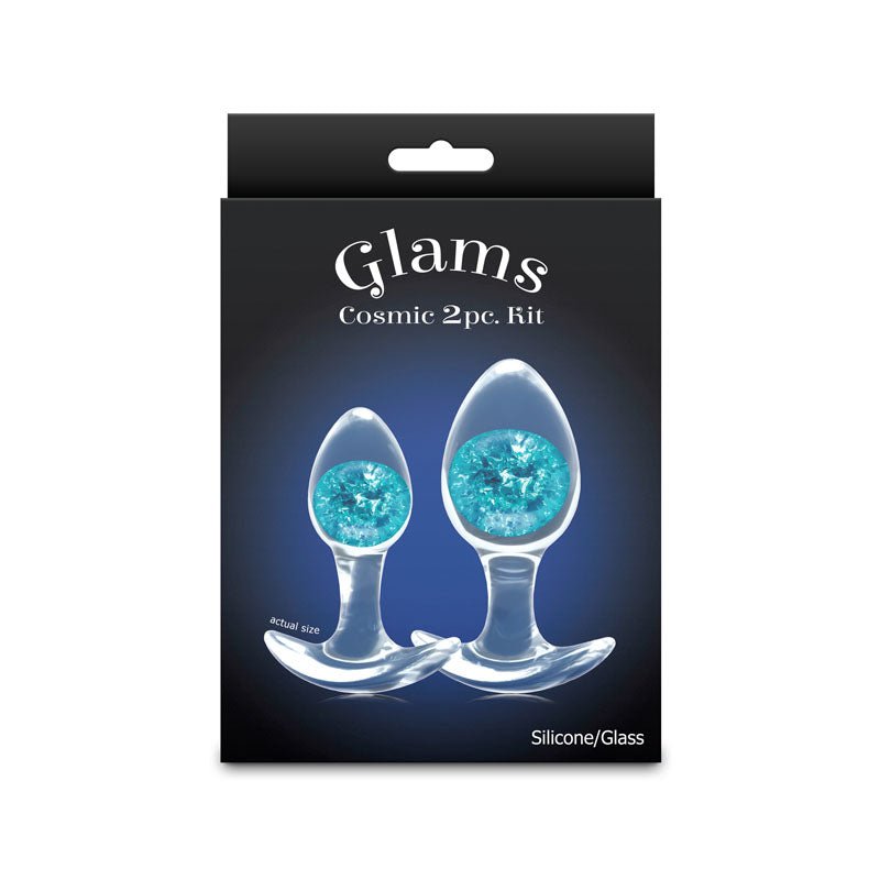 Glams Cosmic 2pc Kit - Blue - Clear/Blue Butt Plugs - Set of 2 Sizes - Silk and Sin