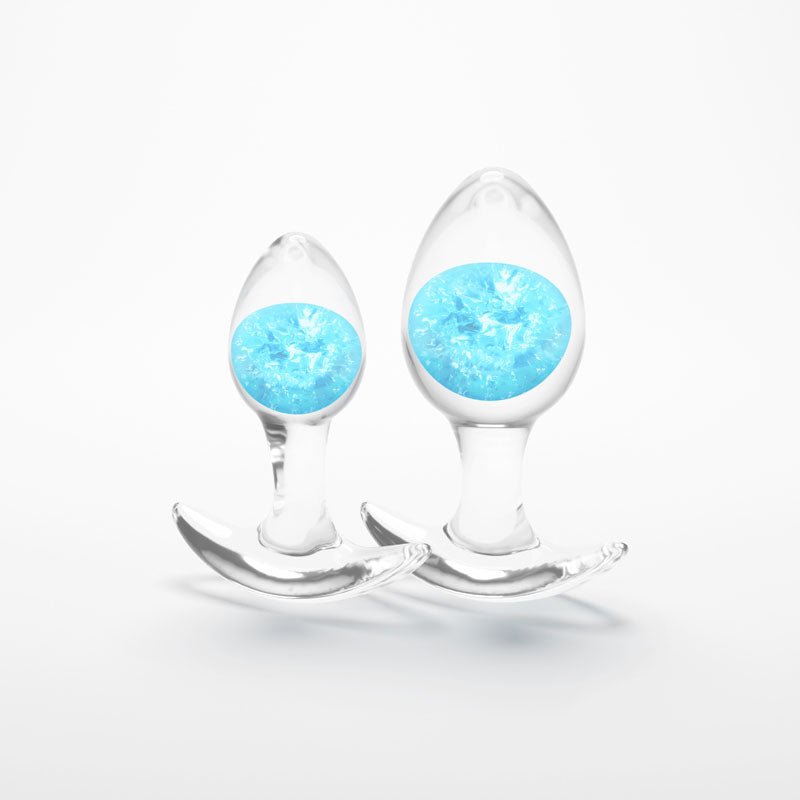 Glams Cosmic 2pc Kit - Blue - Clear/Blue Butt Plugs - Set of 2 Sizes - Silk and Sin