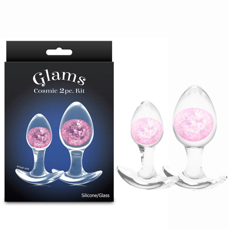 Glams Cosmic 2pc Kit - Pink - Clear/Pink Butt Plugs - Set of 2 Sizes - Silk and Sin