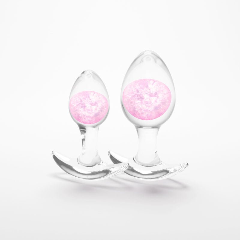 Glams Cosmic 2pc Kit - Pink - Clear/Pink Butt Plugs - Set of 2 Sizes - Silk and Sin