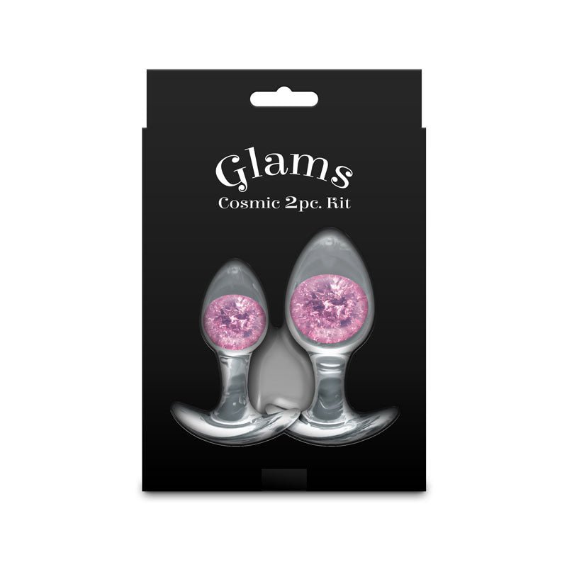 Glams Cosmic 2pc Kit - Pink - Clear/Pink Butt Plugs - Set of 2 Sizes - Silk and Sin