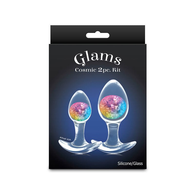 Glams Cosmic 2pc Kit - Rainbow - Clear/Rainbow Butt Plugs - Set of 2 Sizes - Silk and Sin