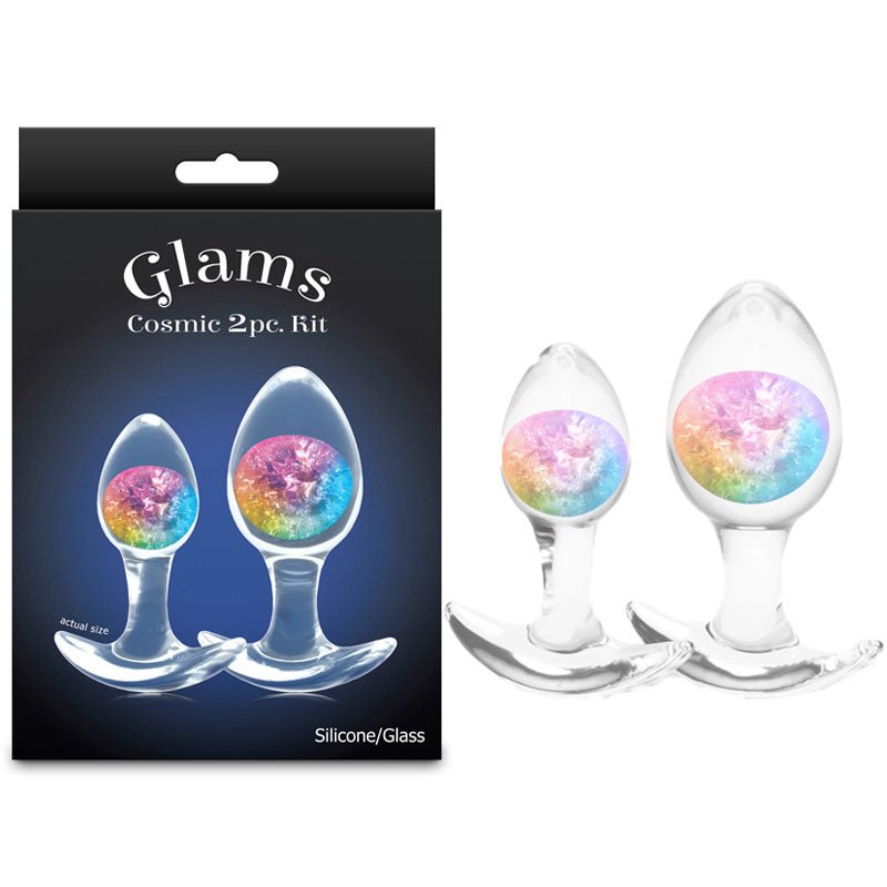 Glams Cosmic 2pc Kit - Rainbow - Clear/Rainbow Butt Plugs - Set of 2 Sizes - Silk and Sin
