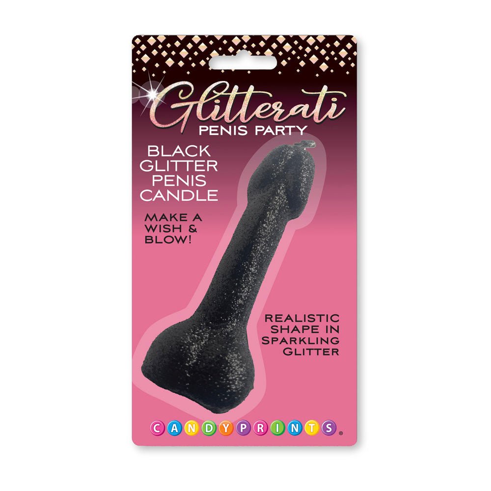 Glitterati Black Glitter Penis Candle - Black 10 cm Penis Party Candle - Silk and Sin