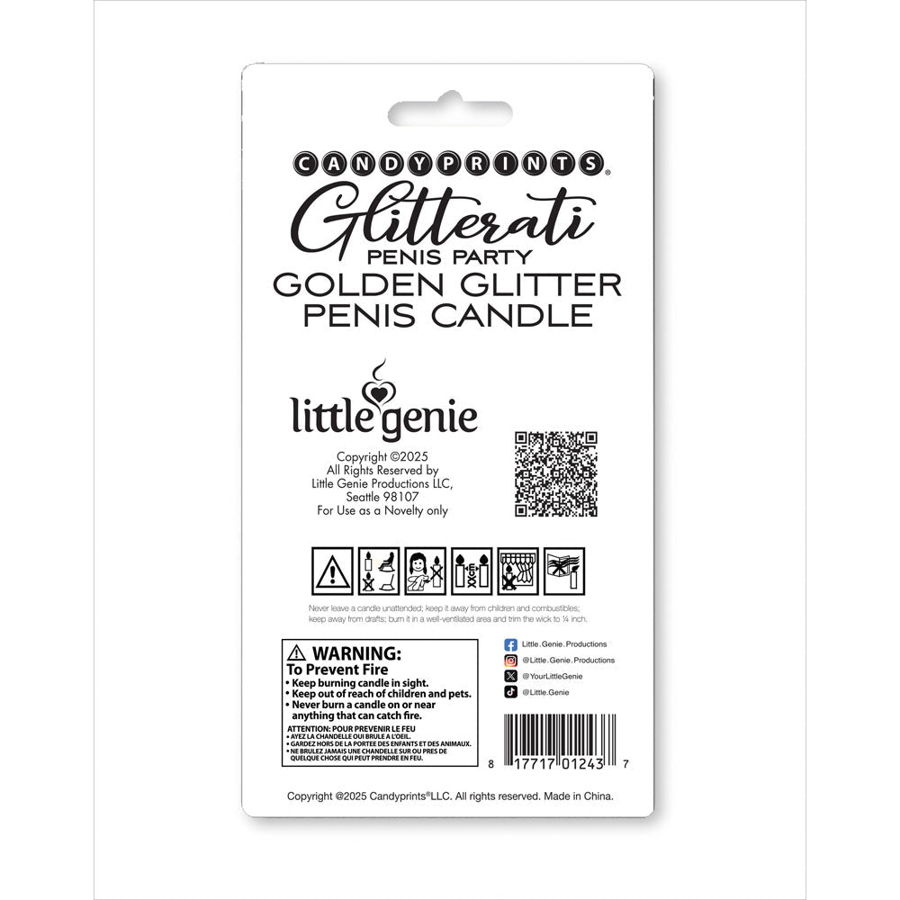 Glitterati Gold Glitter Penis Candle - Gold 10 cm Penis Party Candle - Silk and Sin