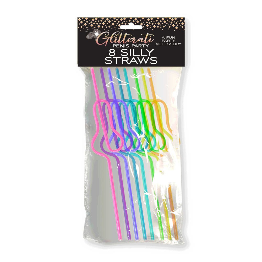 Glitterati Penis Silly Straws - Coloured Hen's Party Straws - 8 Pack - Silk and Sin