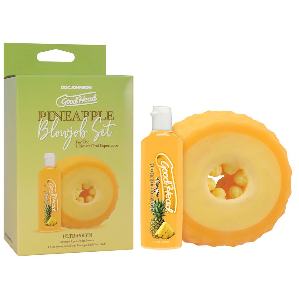 GoodHead Pineapple Blowjob Set - Pineapple Stroker with Pineapple Flavoured Lubricant 30 ml Bottle - Silk and Sin