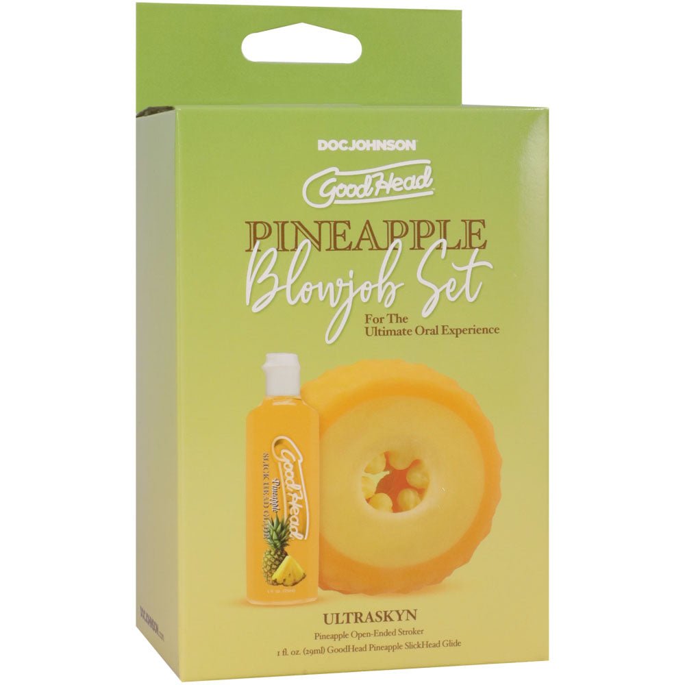 GoodHead Pineapple Blowjob Set - Pineapple Stroker with Pineapple Flavoured Lubricant 30 ml Bottle - Silk and Sin