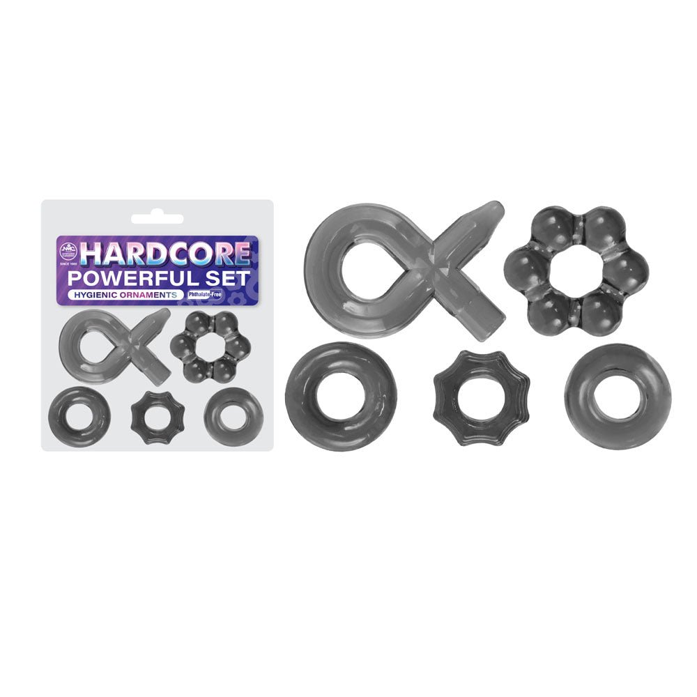 Hardcore Powerful Set Cock Rings - Set of 5 - Smoke Cock Rings - Set of 5 - Silk and Sin