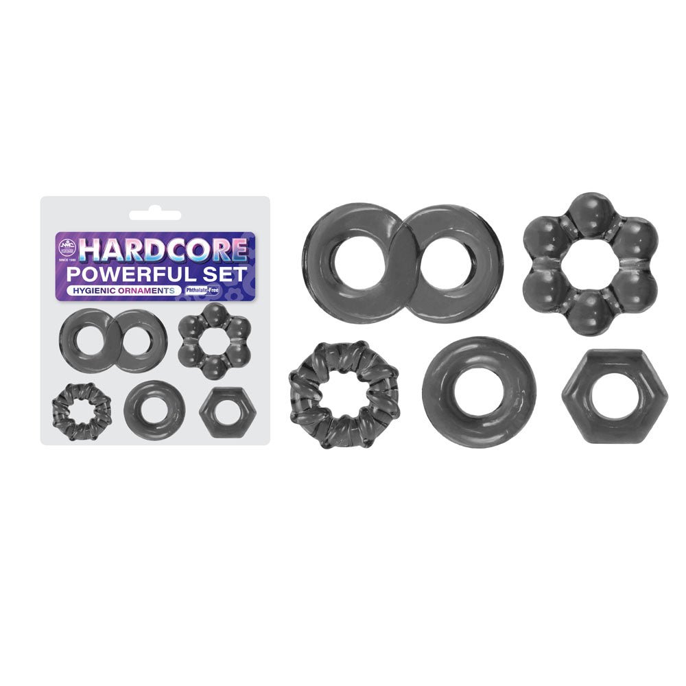 Hardcore Powerful Set Cock Rings - Set of 5 - Smoke Cock Rings - Set of 5 - Silk and Sin