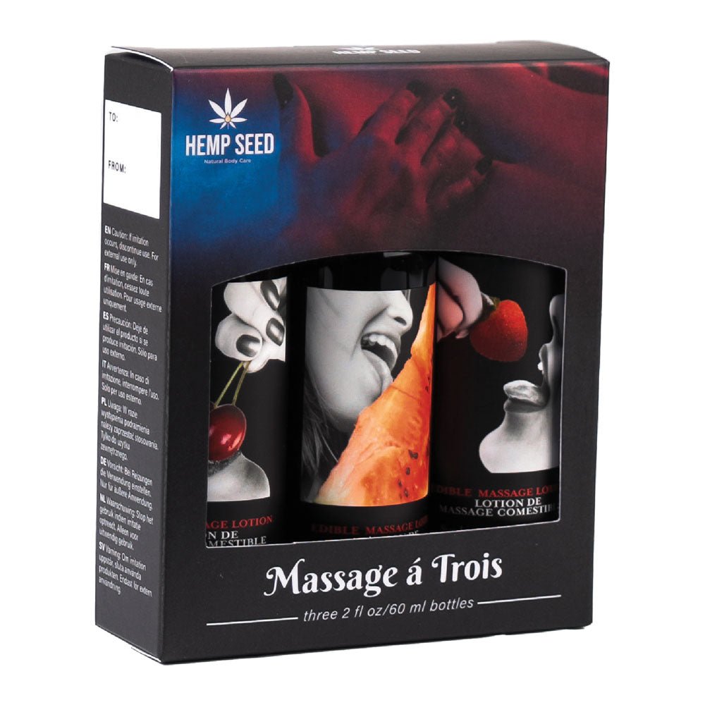 Hemp Seed Edible Massage A Trois - Edible Massage Lotion Kit - 3 Bottle Set - Silk and Sin