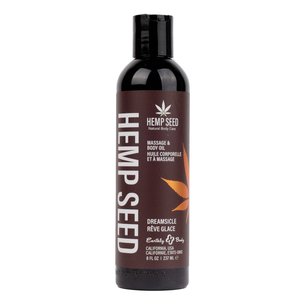 Hemp Seed Massage & Body Oil - Dreamsicle (Tangerine & Plum) Scented - 237 ml Bottle - Silk and Sin