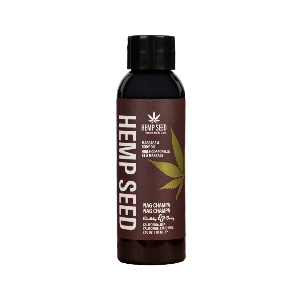 Hemp Seed Massage & Body Oil - Nag Champa (East Indian Incense) Scented - 59 ml Bottle - silkandsin