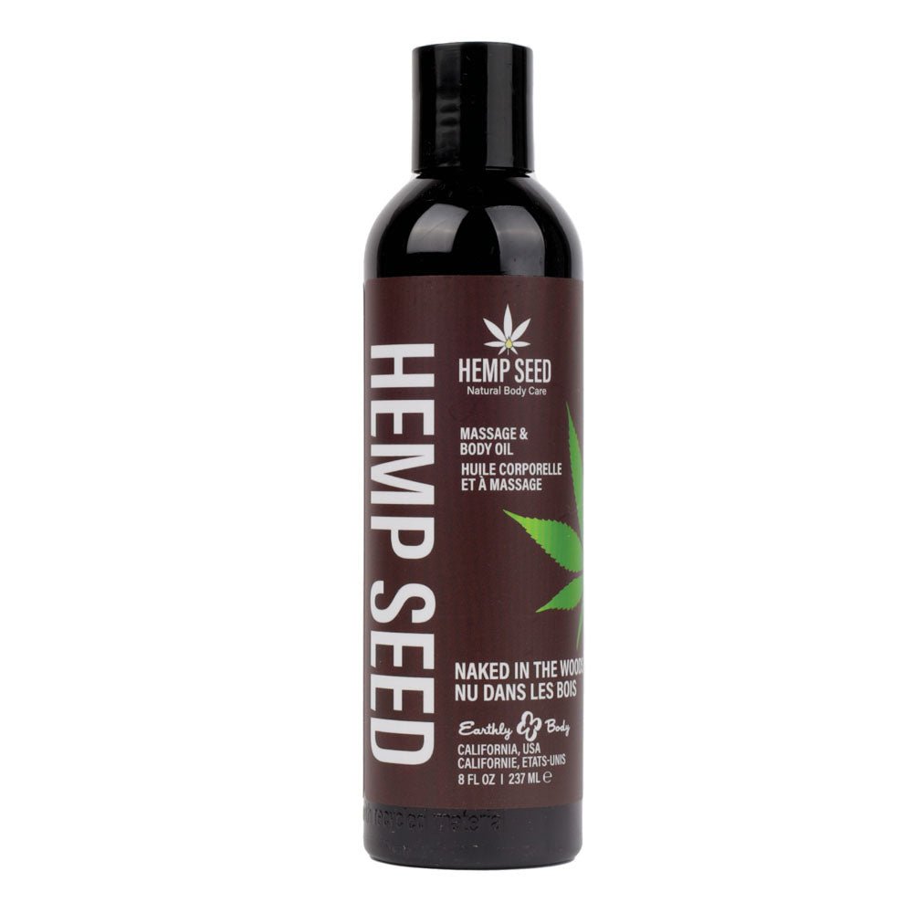 Hemp Seed Massage & Body Oil - Naked In The Woods (White Tea & Ginger) Scented - 237 ml Bottle - Silk and Sin