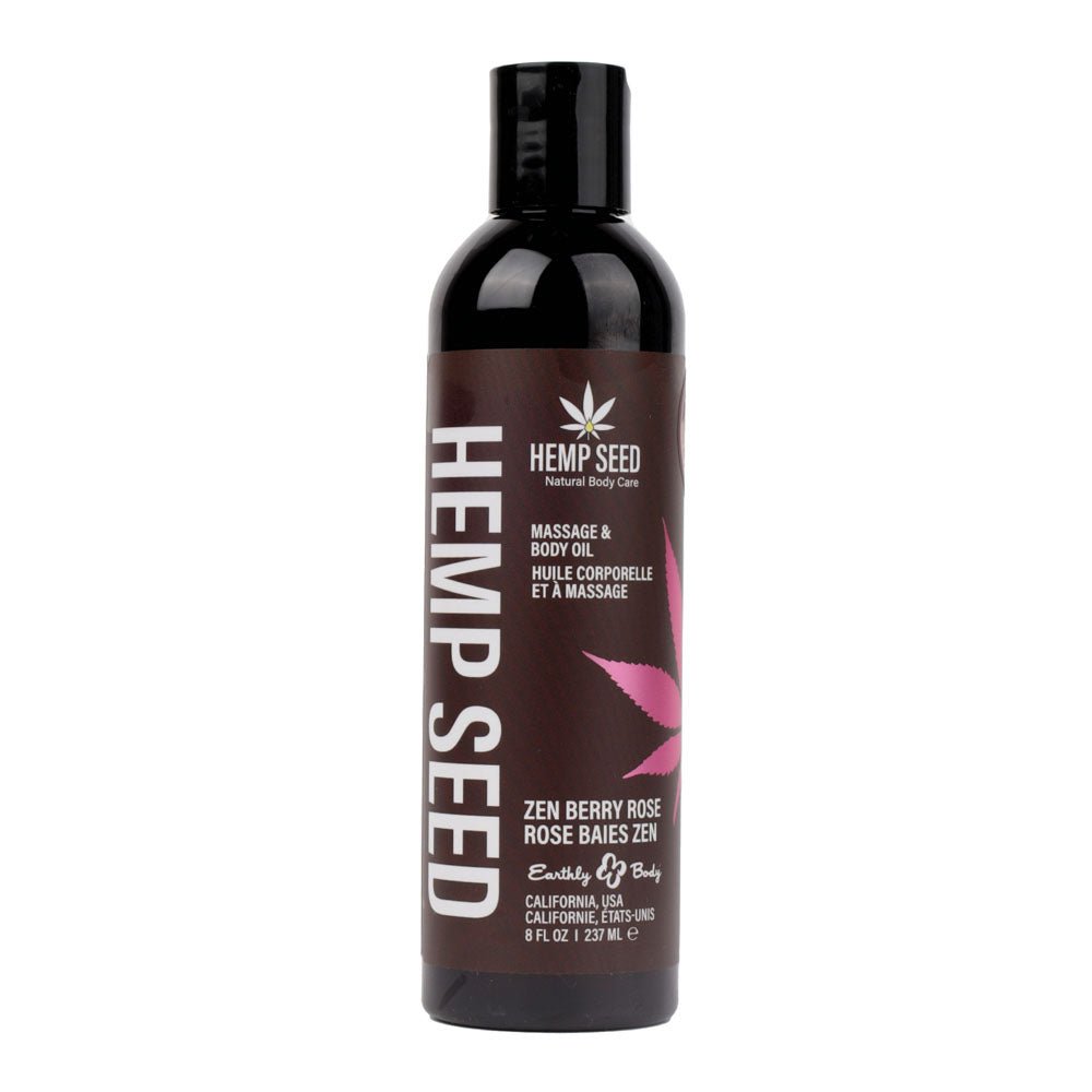 Hemp Seed Massage & Body Oil - Zen Berry Rose (Blackberry, Yellow Rose & Amber) Scented - 237 ml - silkandsin