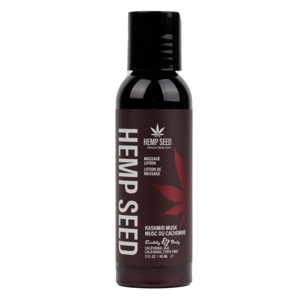 Hemp Seed Massage Lotion - Kashmir Musk (Brandy, Jasmine, Cedarwood Musk) Scented - 59 ml Bottle - Silk and Sin