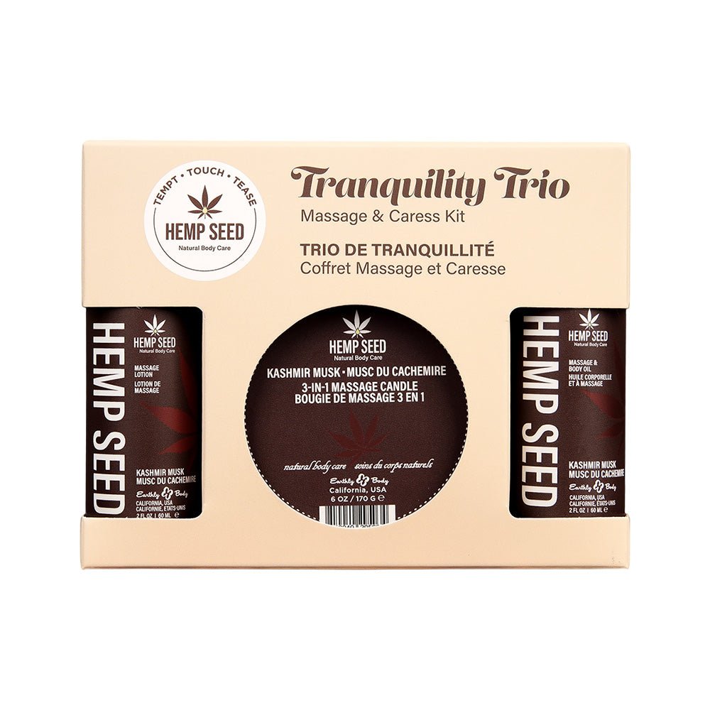 Hemp Seed Tranquility Trio - Kashmir Musk - Kashmir Musk Scented Massage & Caress Kit - 3 Piece Kit - silkandsin