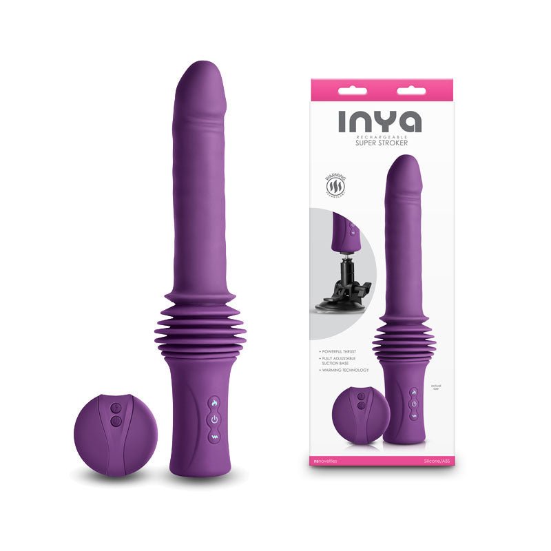 INYA Super Stroker - Purple - Purple 36.8 cm USB Rechargeable Thrusting Vibrator with Remote Control & Stand - Silk and Sin