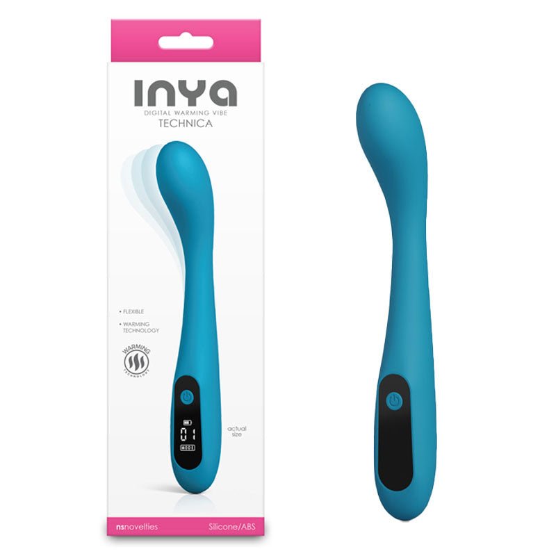 INYA Technica - Teal - Teal 19.2 cm USB Rechargeable Warming Vibrator - Silk and Sin