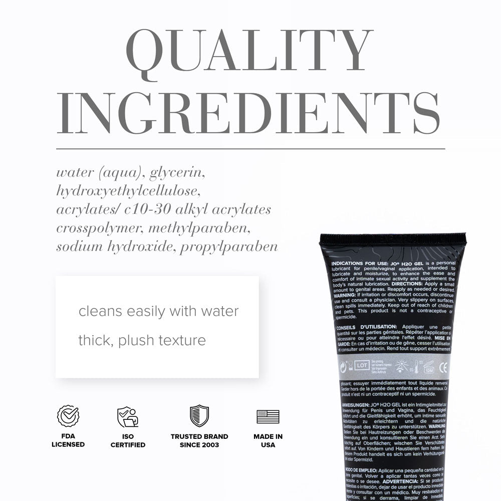JO H2O Gel Original Lube - 120 mL - Thick Water Based Lubricant - 120 ml Tube - Silk and Sin