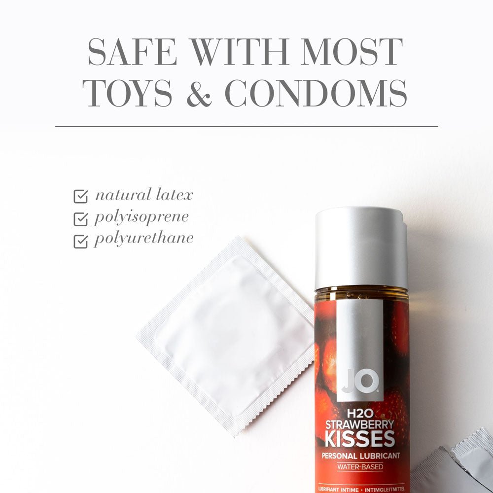 JO H2O Strawberry Kisses Lube - 120 mL - Strawberry Flavoured Water Based Lubricant - 120 ml Bottle - Silk and Sin