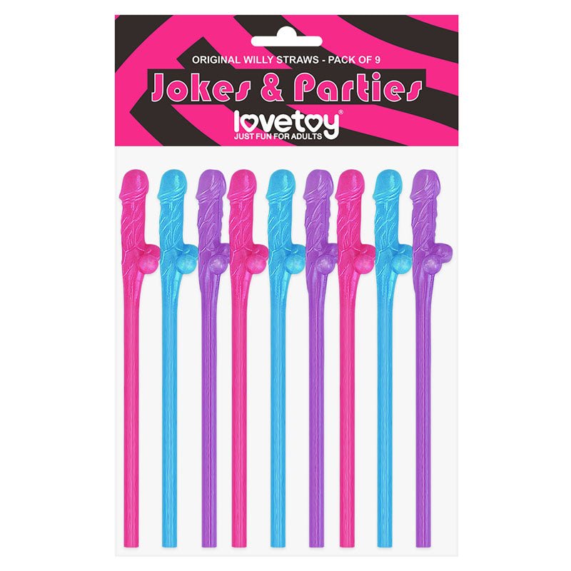 Jokes & Parties Original Willy Straws - Coloured Dicky Straws - Set of 9 - Silk and Sin