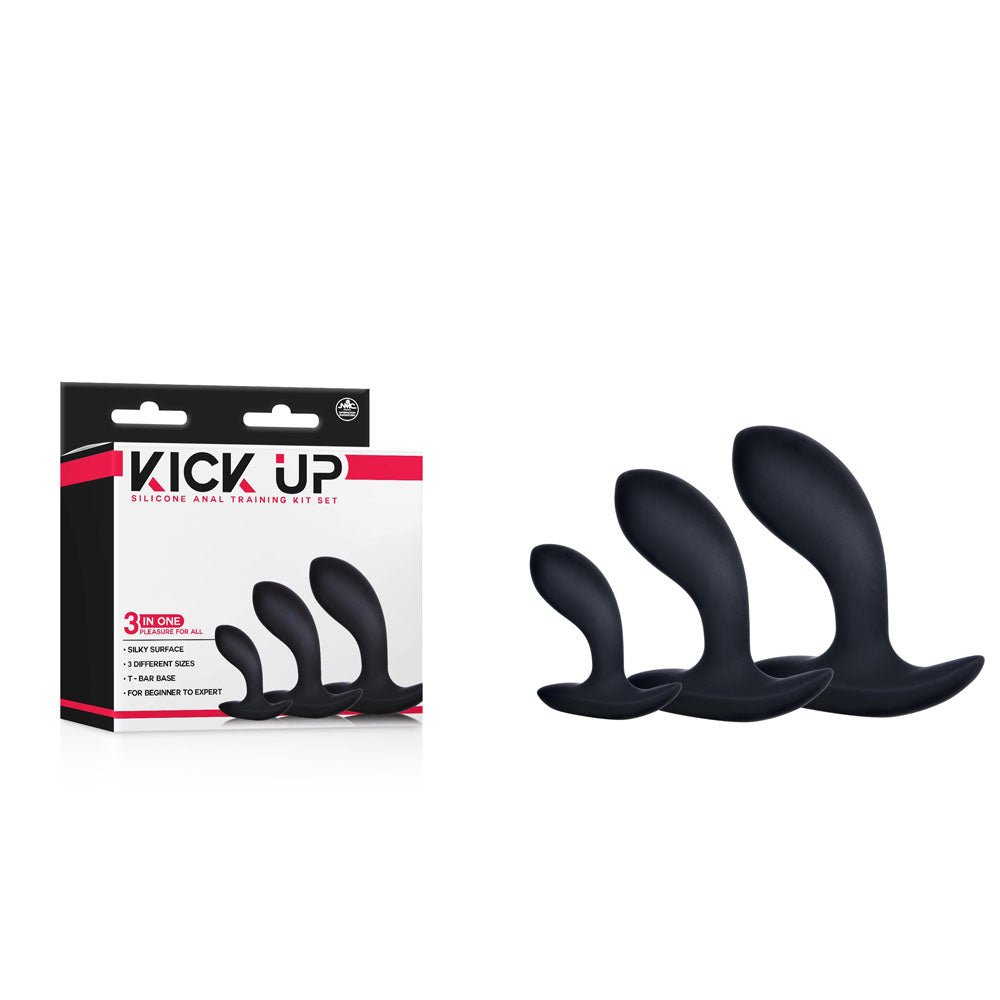 Kick Up Anal Trainer Set - Black Butt Plugs - Set of 3 Sizes - Silk and Sin