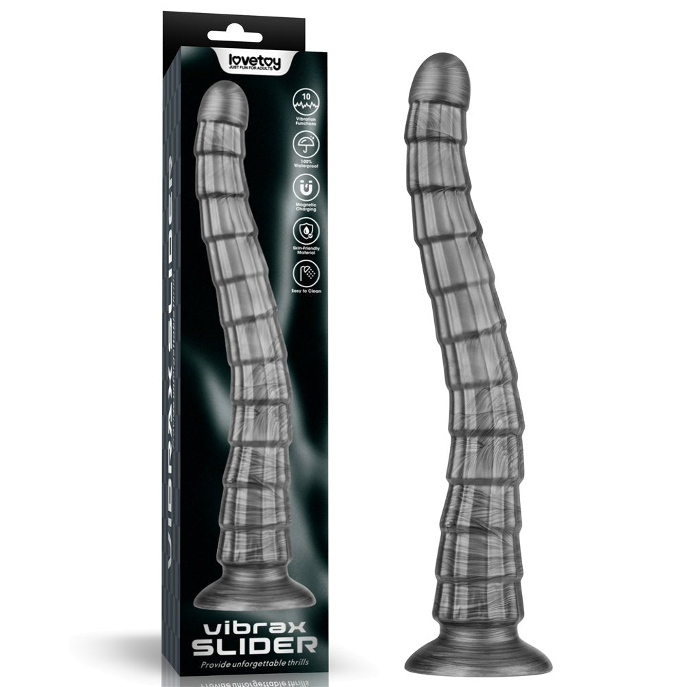 King Sized Vibrating Vibrax Slider - Grey 36.8 cm (14.5'') USB Rechargeable Vibrating Dildo - Silk and Sin