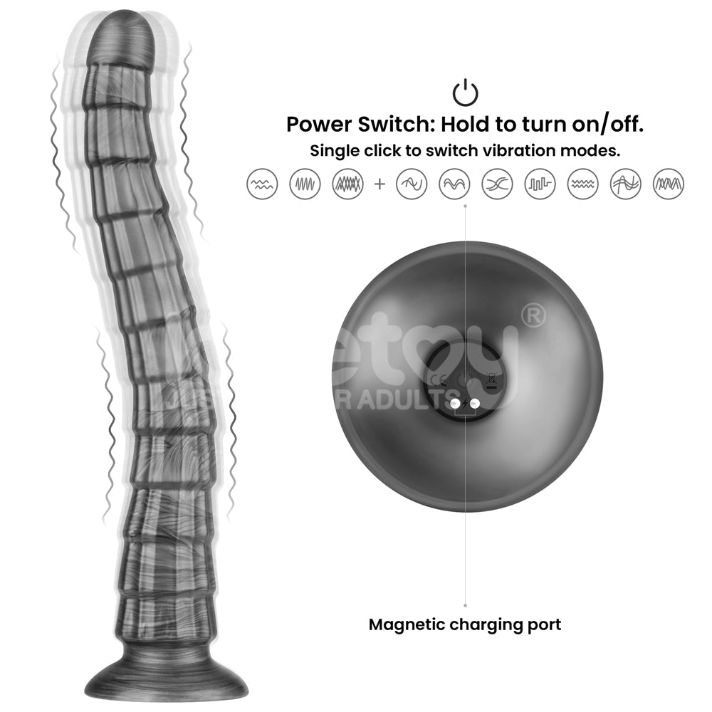 King Sized Vibrating Vibrax Slider - Grey 36.8 cm (14.5'') USB Rechargeable Vibrating Dildo - Silk and Sin