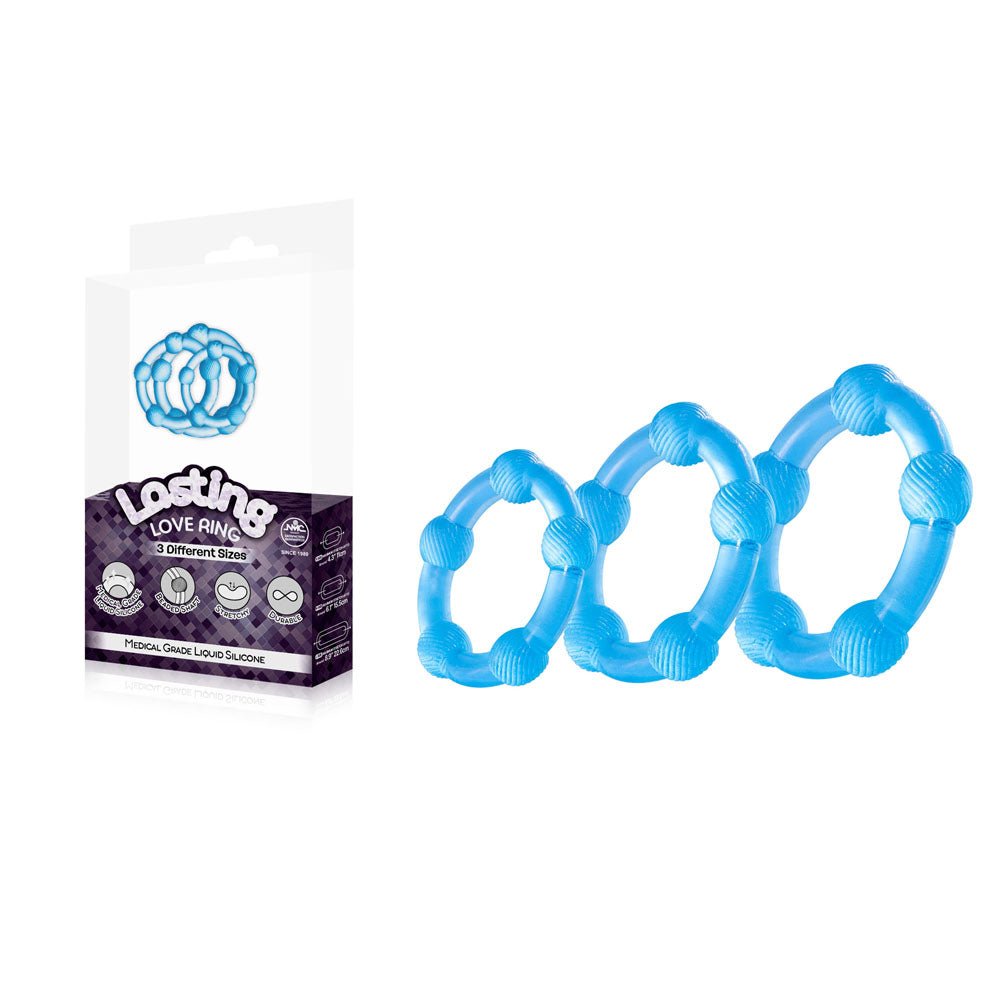 Lasting Love Ring 3 Piece Set - Blue - Blue Beaded Cock Rings - Set of 3 Sizes - Silk and Sin