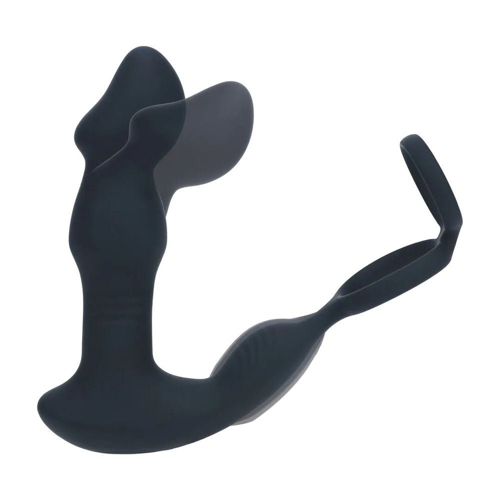 LEVELZ Remote Controlled Prostate Stimulator with Cock Ring - Black USB Rechargeable Vibrating Thrusting Prostate Massager with Cock Ring - Silk and Sin