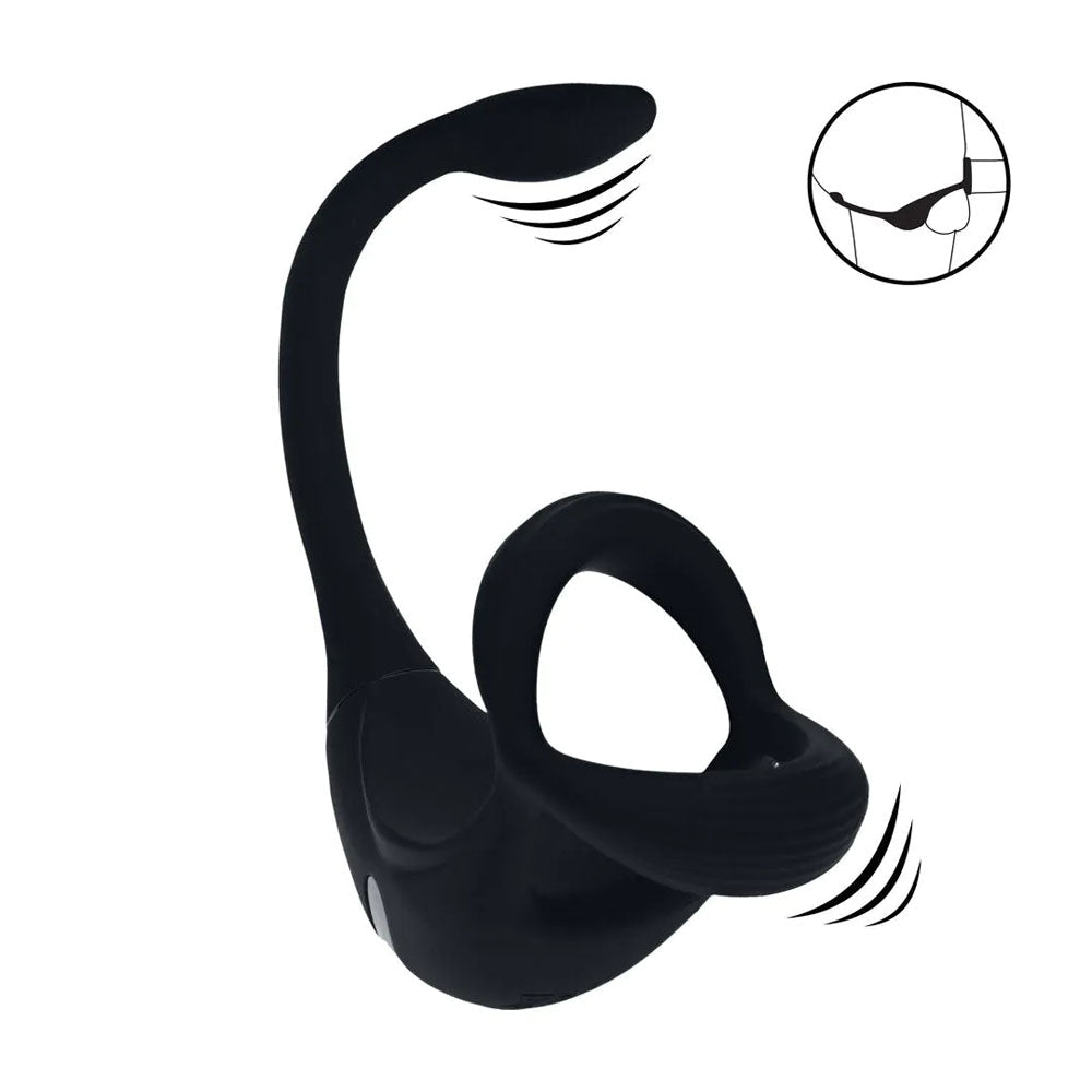 LEVELZ Remote Controlled Vibrating TriO Cock Ring with Prostate Stimulator - Black USB Rechargeable Vibrating Cock Ring with Anal Plug - Silk and Sin